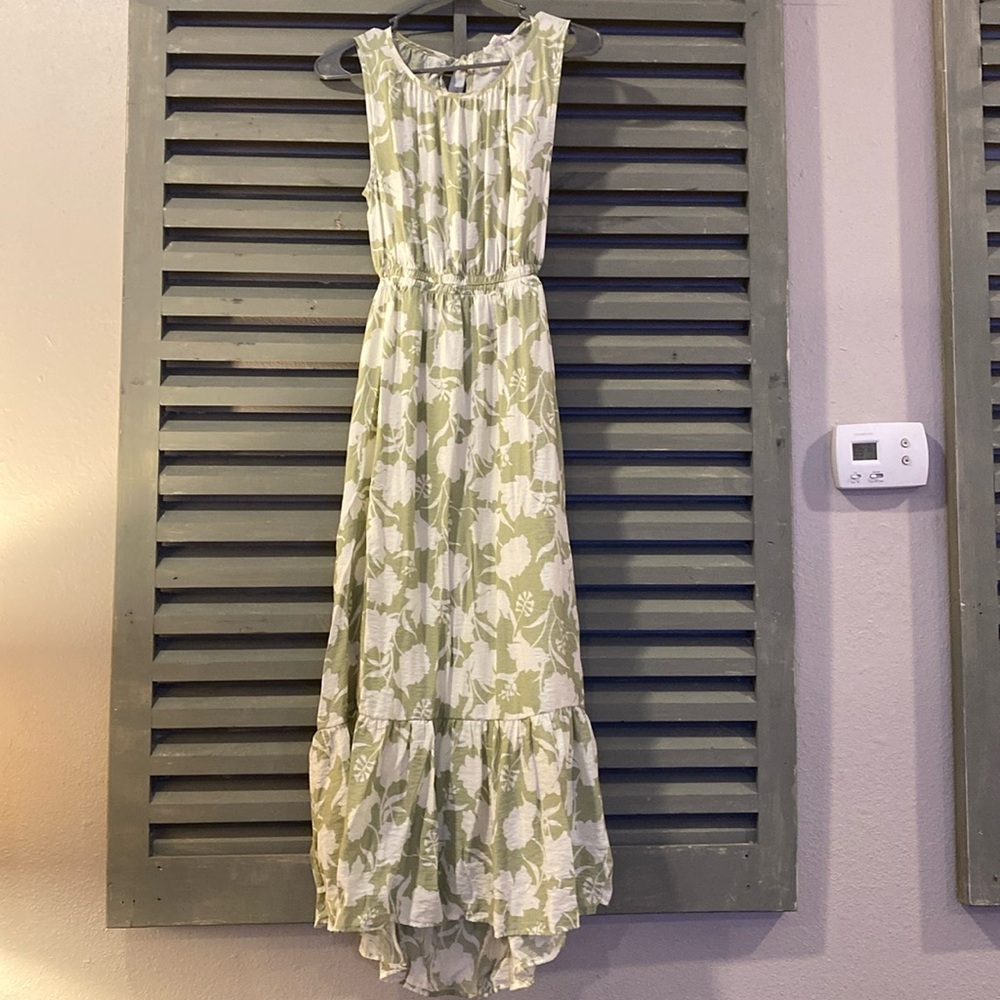 Green floral maxi dress with half open back